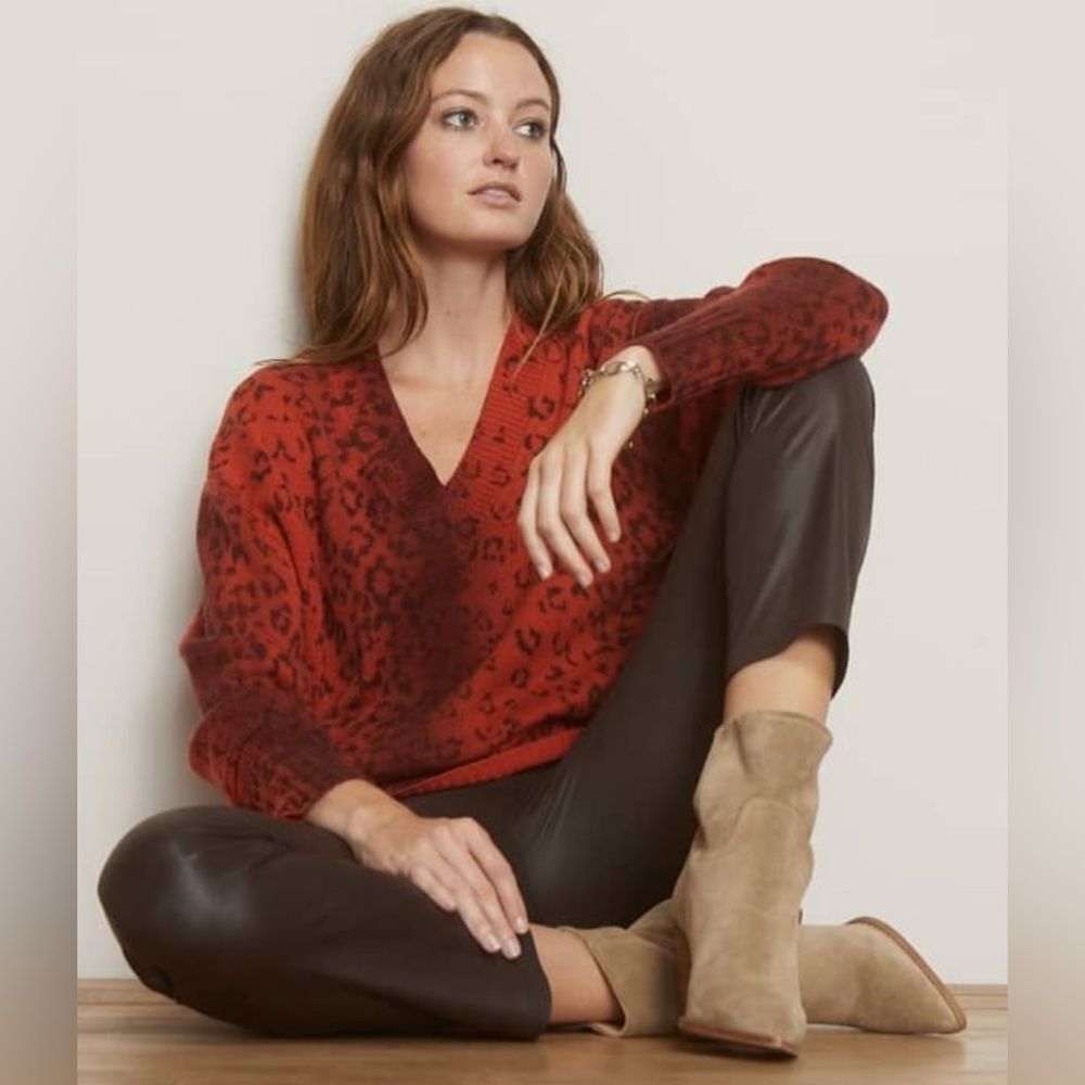 BROCHU WALKER The Millie Printed Vee Wool Cashmere Sweater XS